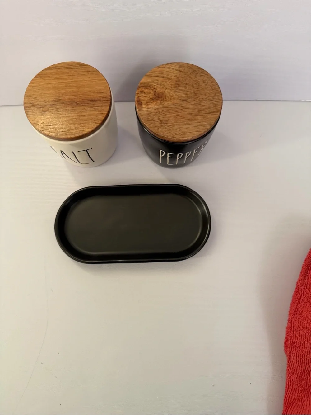 Rae Dunn Salt & Pepper Cellars Set with Wooden Lids - Black and Cream
